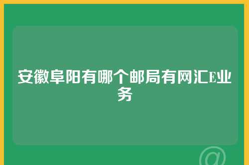 安徽阜阳有哪个邮局有网汇E业务