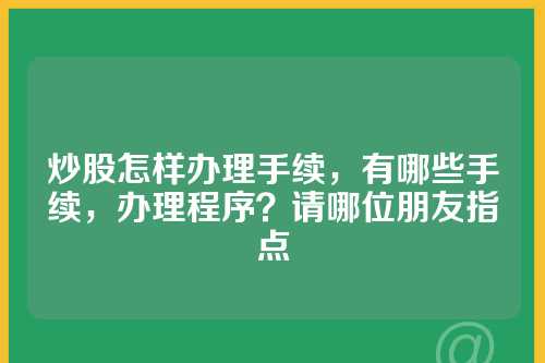炒股怎样办理手续，有哪些手续，办理程序？请哪位朋友指点