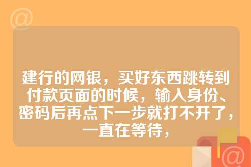 建行的网银，买好东西跳转到付款页面的时候，输入身份、密码后再点下一步就打不开了，一直在等待，